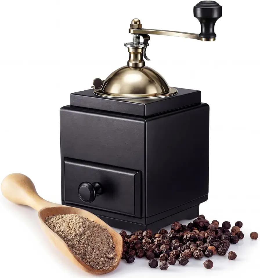 Manual Pepper Mill Grinder 7.48 x 4.06 x 4.06 Inches, Black Pepper Grinder Mill with Crank Handle Wood Spice Tool for Home and Kitchen