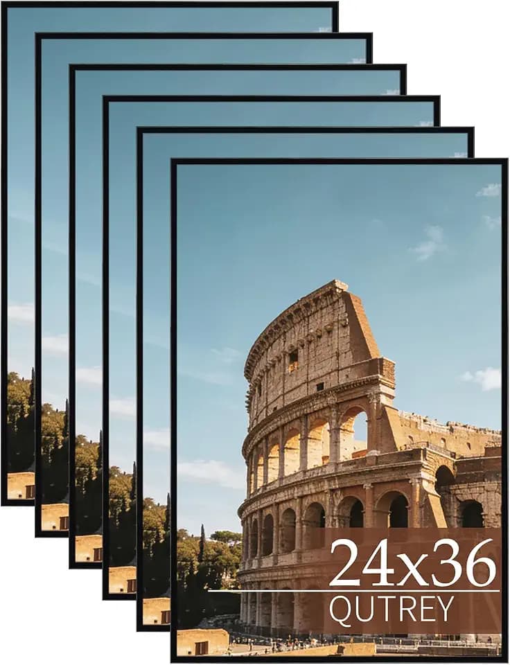 QUTREY 24x36 Poster Frame 6 Packs, Easy Slide-In Assembly, Black