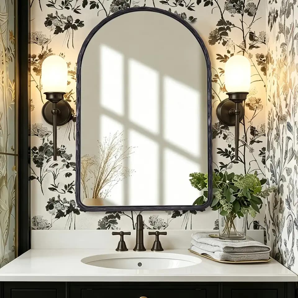 ANDY STAR Hand-Forged Black Arched Bathroom Mirror for Wall, 24x36 Inch Vintage Solid Steel Metal Frame Bathroom Vanity Mirror, Antique Arch Wall Mirror, Hangs Vertically