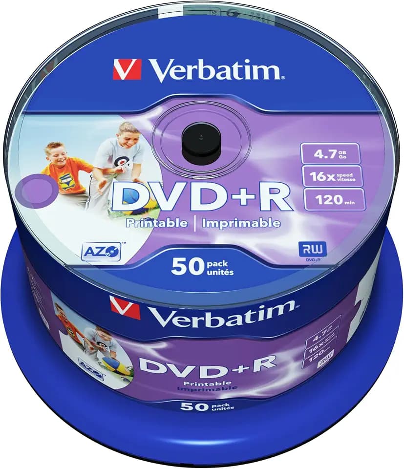 Verbatim DVD+R 4.7GB - 16-fache Brenngeschwindigkeit - DVD-Rohlinge - Bedruckbar - 50-Stück Spindel