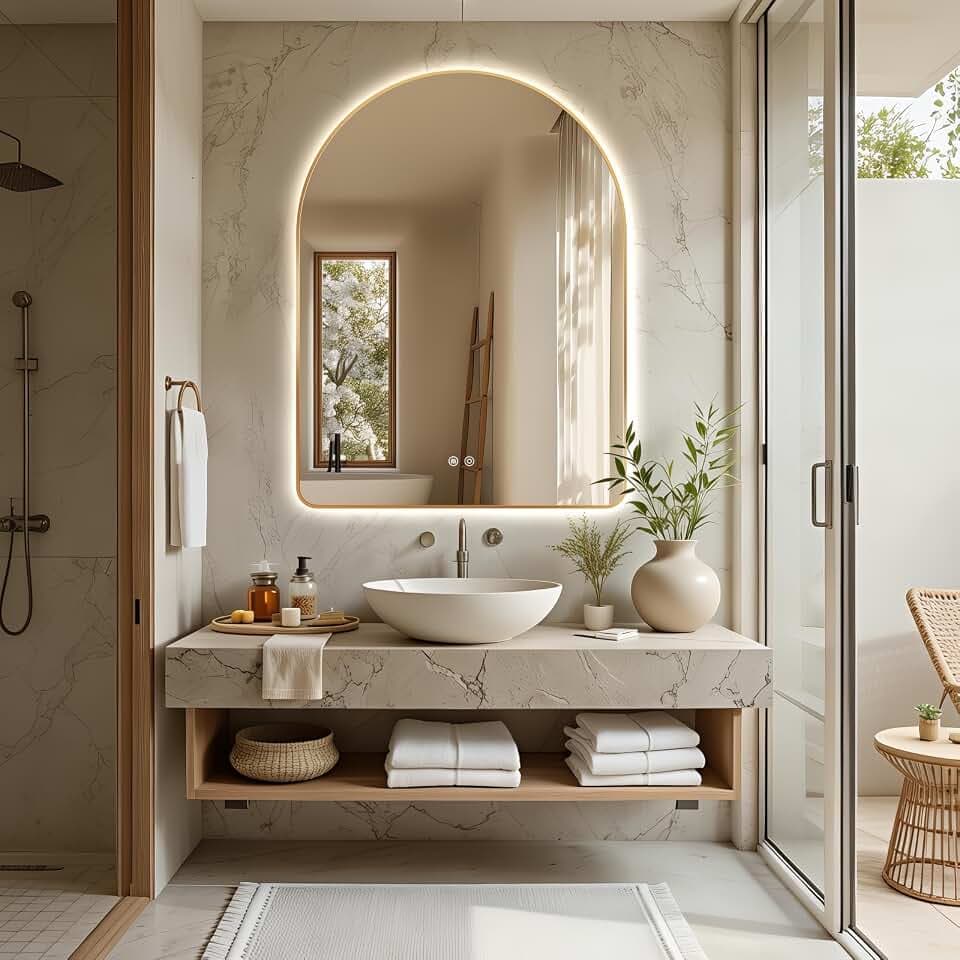 Niccy Gold Arched LED Mirrors, Backlit Bathroom Mirror, 40"x30"