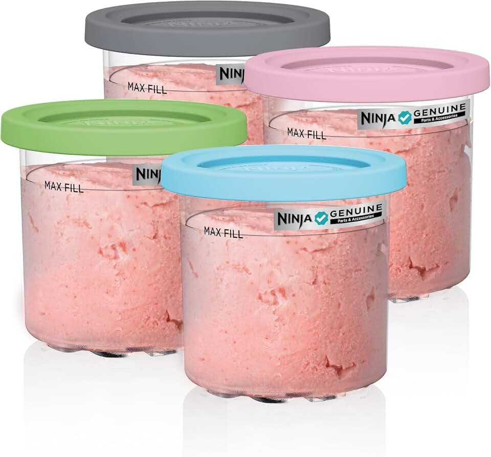 Ninja XSKPLD4BCD CREAMi Original Pints, 4 Count, Compatible with NC299AMZ and NC300s Series, BPA-Free, Dishwasher Safe, Clear/Grey/Lime/Pink/Aqua