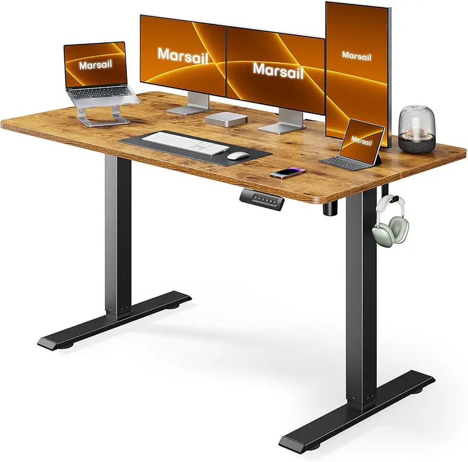 Marsail Electric Standing Desk Adjustable Height, 55 * 24 Inch Adjustable Desk Stand up Desk for Home Office Furniture Computer Desk Memory Preset with Headphone Hook