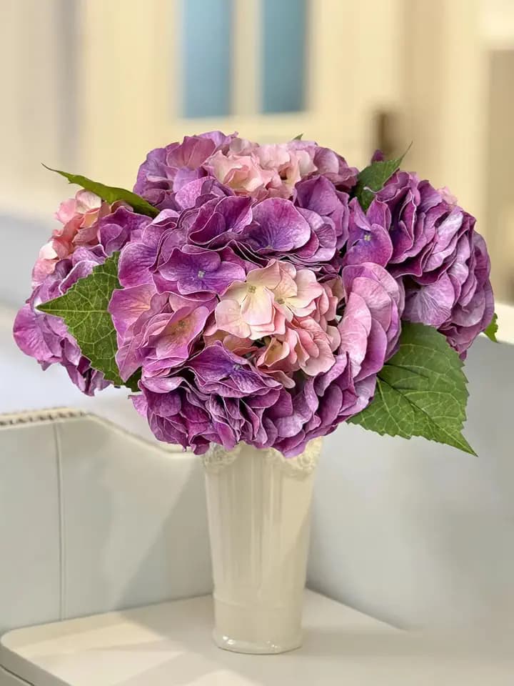 YalzoneMet 3 Pcs Pink Purple Hydrangea Artificial Flower Real Touch 21'' Long Stem Big Bloom Macrophylla Hydrangea for Wedding Baby Shower Flower Arrangement Spring Home Kitchen Table Decor