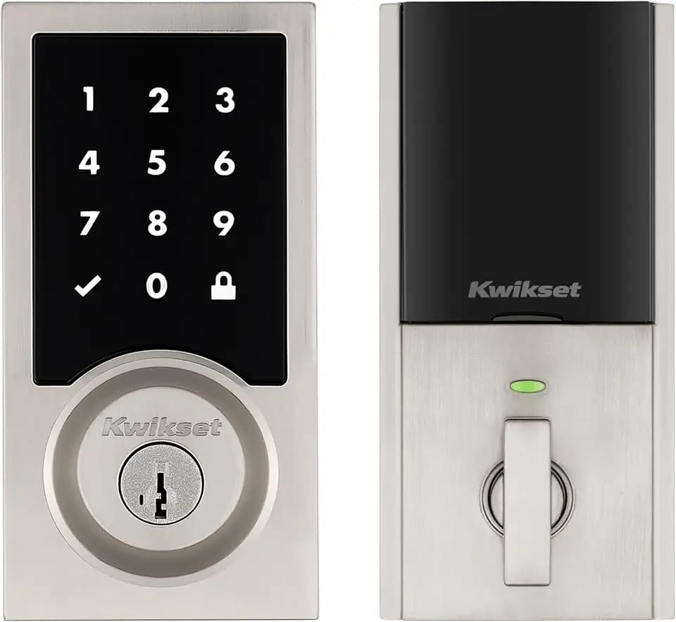 Kwikset HomeConnect 918 Contemporary Z-Wave Long Range Enabled Touchscreen Lock Works with Ring Alarm, Samsung SmartThings Hub Required, Sold Seperately in Satin Nickel