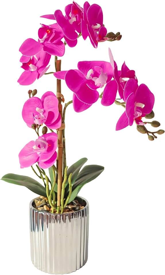 Purple Orchid Faux Artificial Flowers Real Touch Orchids Plants with Ceramic Pot Realistic Fake Flowers Indoor Table Decorations for Dining Room Centerpieces Decorative Flower