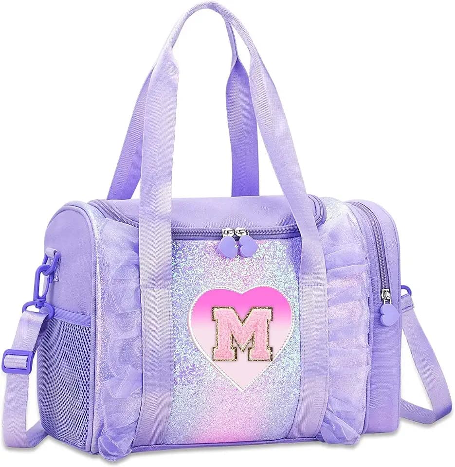 Personalized Monogram Dance Bag for Girls - 3-6 Years Kids Lightweight Water Resistant Oxford Backpack for Ballet Cheerleading Sleepovers Gymnastics Purple M