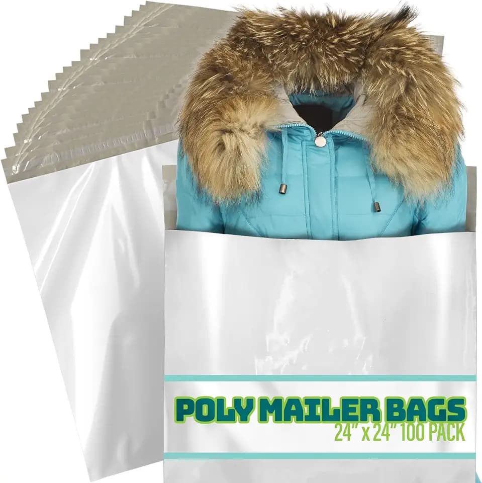 Poly Mailers 24x24 Inch - 100 Pack - Extra Large Poly Mailers for Clothing & Packages, Strong Adhesive Sealing Mailing Envelopes for Small Business, White