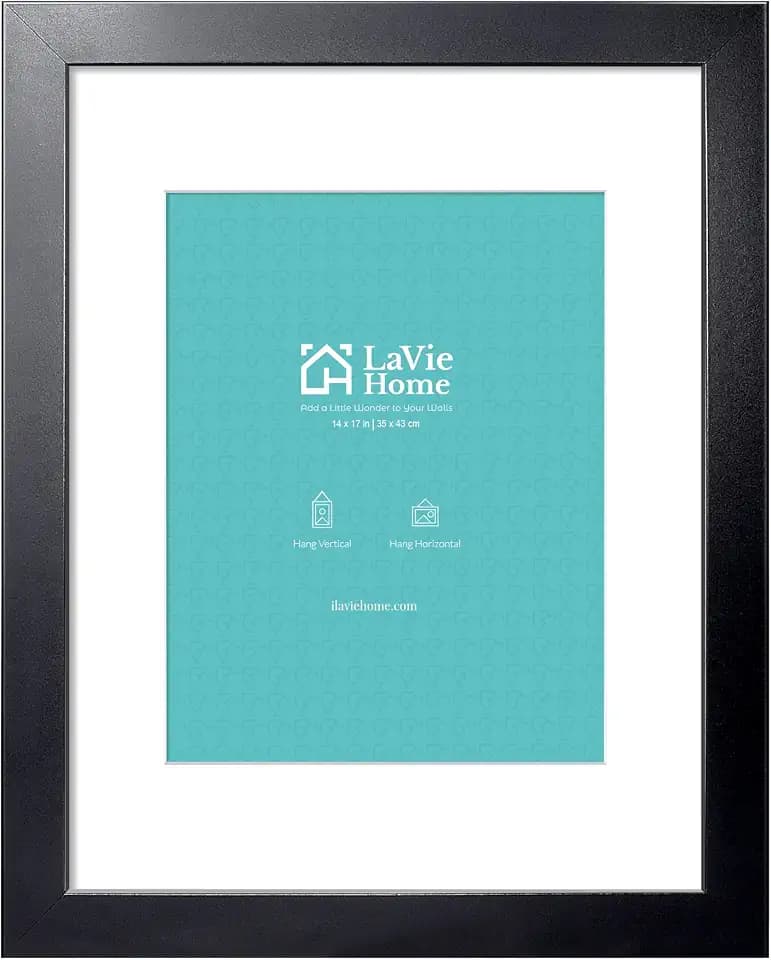 LaVie Home 14 x 17 Poster Frame Black, Display Pictures 11x14 with Mat or 14x17 Without Mat, Stable and Sturdy Picture Frame and Polished Plexiglass, Horizontal and Vertical Format of The Wall(1 Pack)