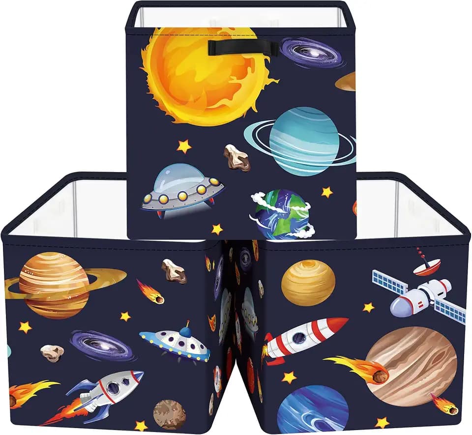 Clastyle 11.8" Space Storage Basket Set of 3 for Kid Boy Toy Clothes Bin