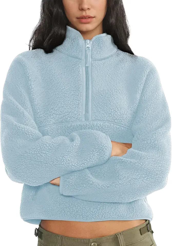 Womens Quarter Zip Sweatshirts Fleece Pullover Warm Sherpa Jacket