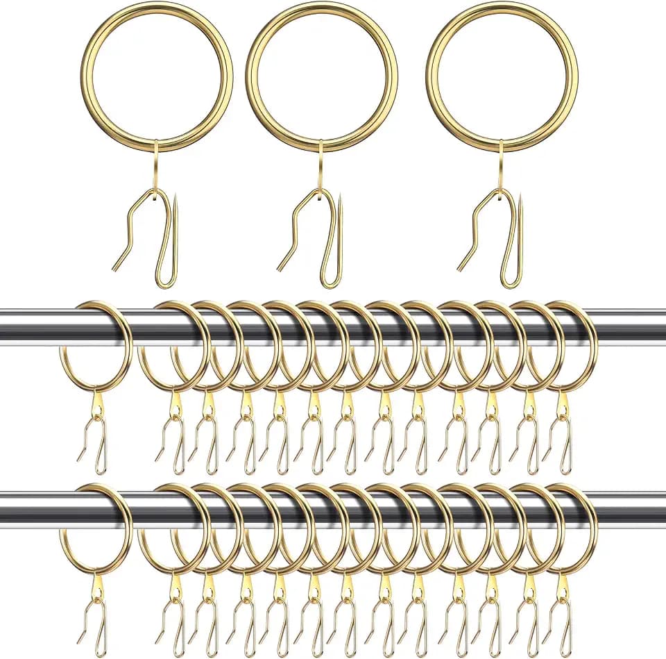 Hotop 60 Pcs 1.26 Inch Curtain Ring and 60 Pcs Pin Hook,Gold