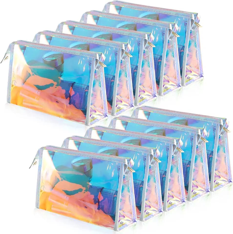 10 Pcs Holographic Clear Makeup Bag Small White Toiletry Bag Zipper Pouches