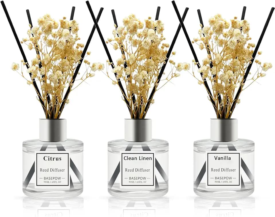 Reed Diffuser Set of 3 Pack,Clean Linen,Vanilla,Citrus Scented Oil Diffuser with 12 Sticks,Reed Diffuser for Home Living Room Office Bathroom Air Freshener,50ml x 3