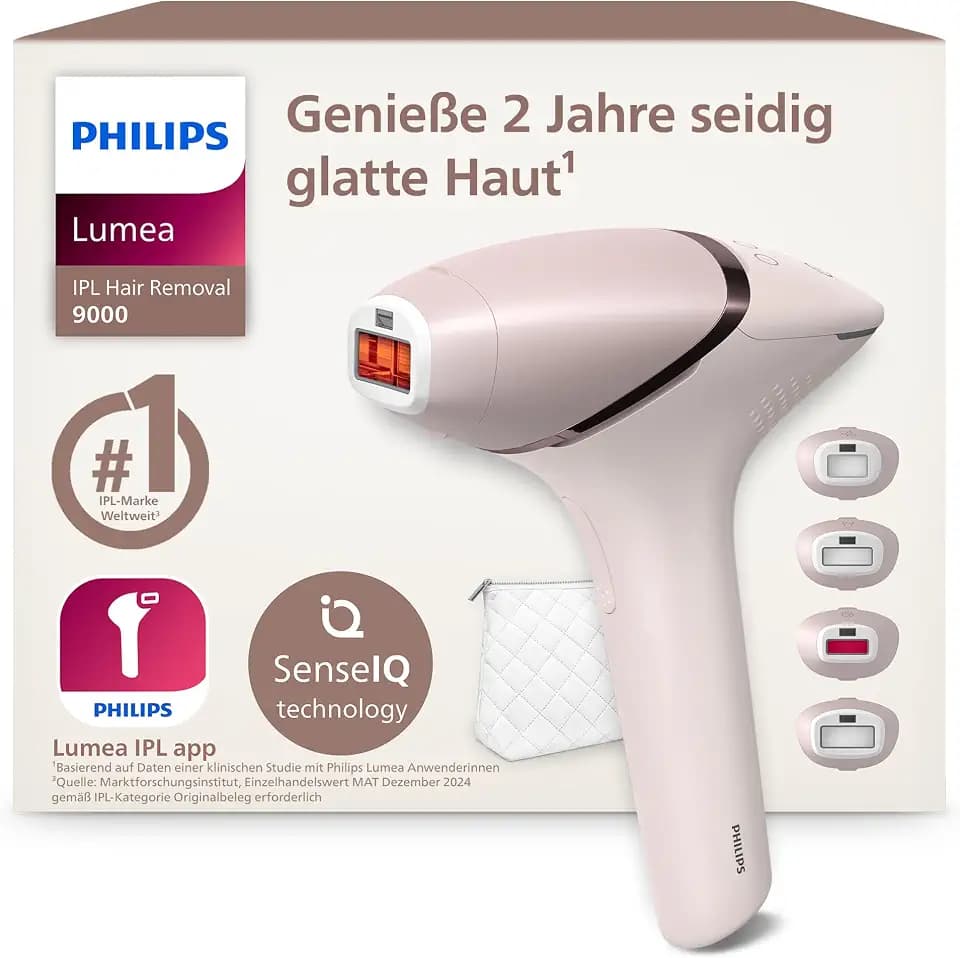 Philips Lumea IPL 9000 Series - IPL Geräte Haarentfernung für bis zu 2 Jahre seidig-glatte Haut¹ mit 4 Aufsätzen für Körper & Gesicht, kabellos, Alternative zur Laser-Haarentfernung (BRI957/00)