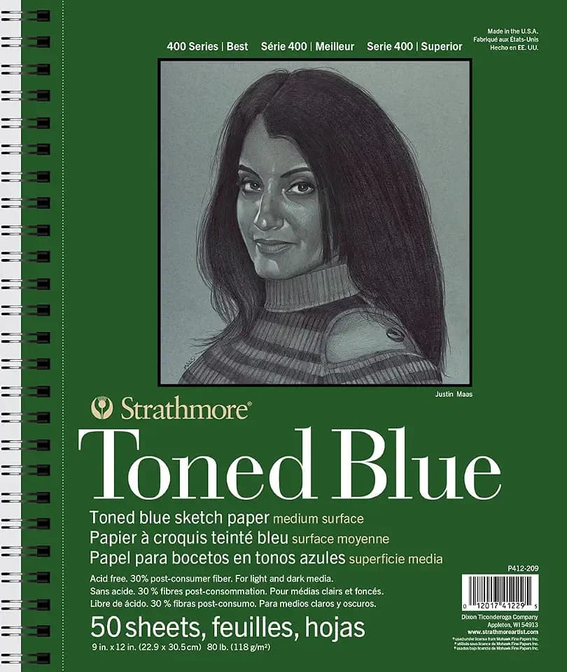 Strathmore 400 Series Sketch Pad, Toned Blue, 9x12 inch, 50 Sheets - Artist Sketchbook for Drawing, Illustration, Art Class Students