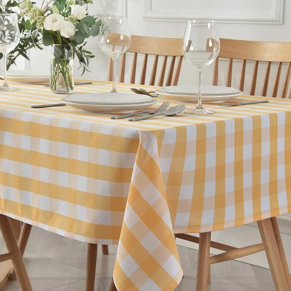 maxmill Checkered Square Tablecloth Stain Resistant Waterproof and Wrinkle Resistant Washable Heavy Weight Soft Table Cloth Gingham for Dining Room and Outdoor Use, 52 x 52 Inch Yellow and White