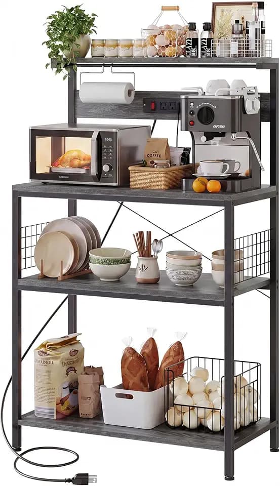 DUMOS 31.5" Bakers Rack with Power Outlet for Kitchen Organization