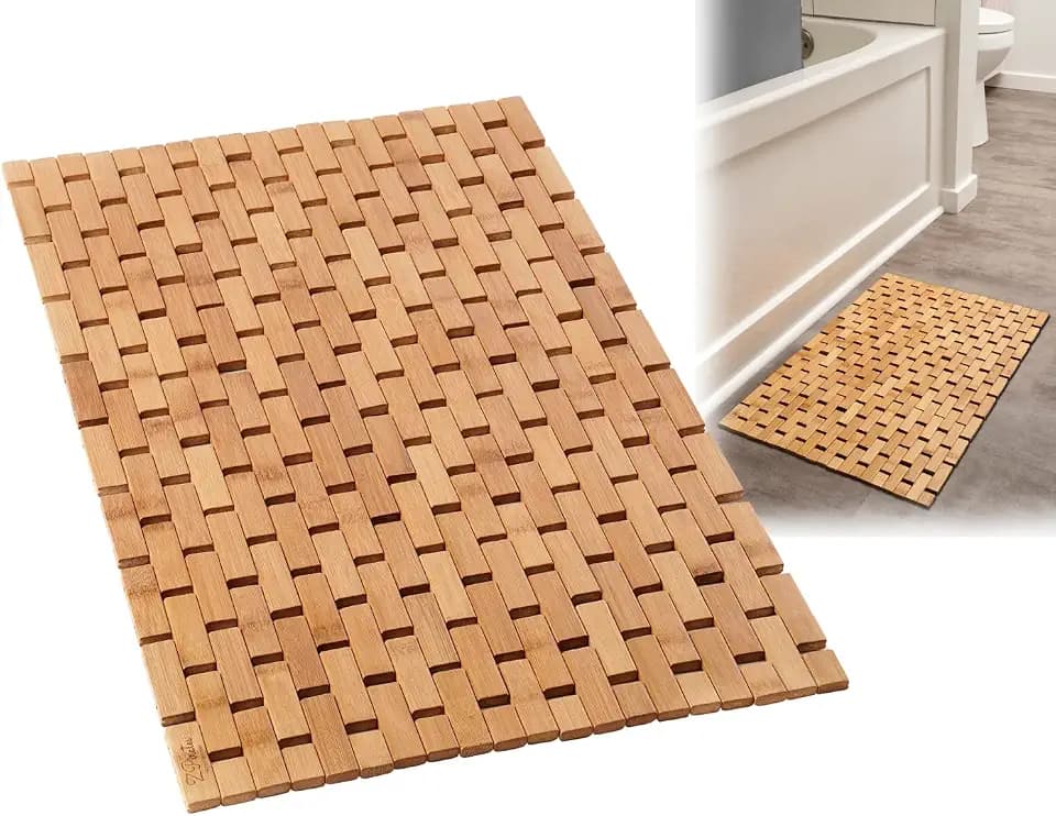 Bamboo Bath Mat, 24 x 16 Inch Foldable Roll-Up Wood Bathmat