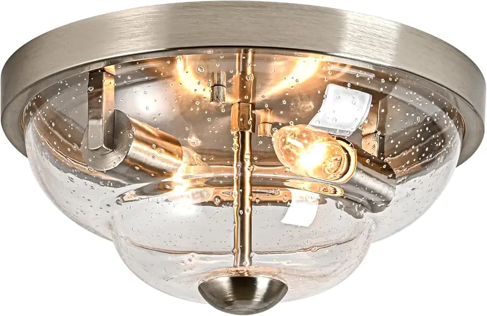 Flush Mount Ceiling Light Fixtures, 2-Light Ceiling Mount for Farmhouse with Seeded Glass Lampshade, Industrial Flush Mount Light Fixture Farmhouse for Hallway, Kitchen, Entryway,Bedroom