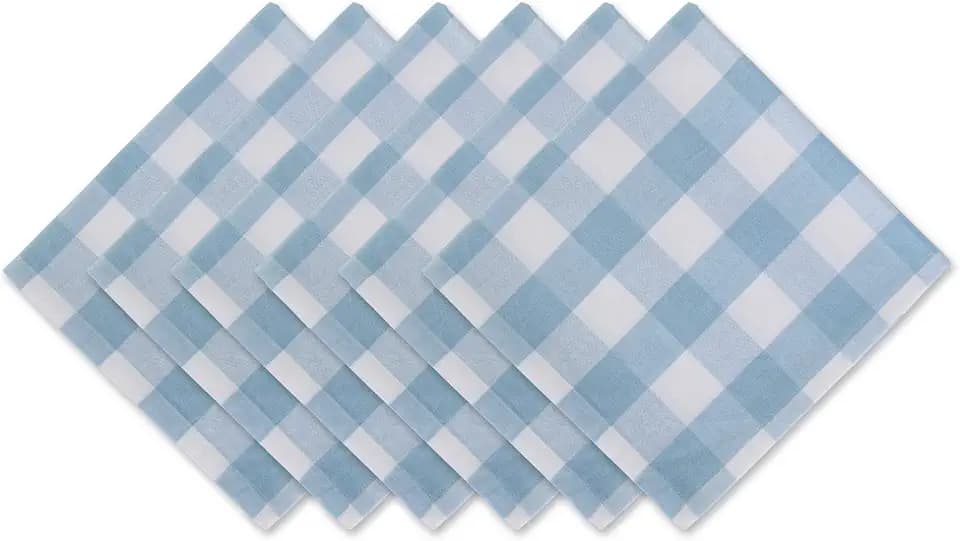 DII Buffalo Check Collection, Classic Farmhouse Cloth Napkin Set, 20x20, Light Blue & White, 6 Piece