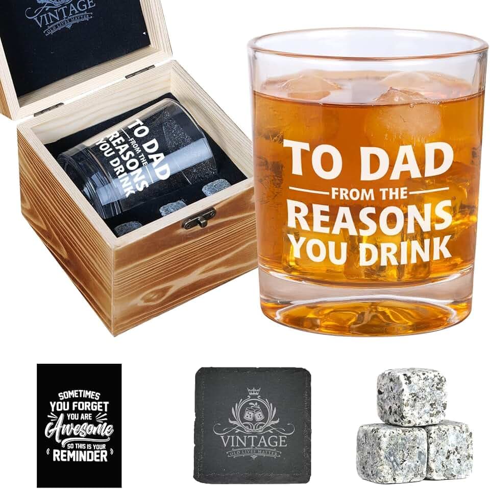 Ithmahco Dad Gifts For Fathers Day, To Dads From The Reasons You Drink Glass, Whiskey Set For Men, Father ‘s Day Gift For Dad, Cool Father Gifts From Son, Daughter