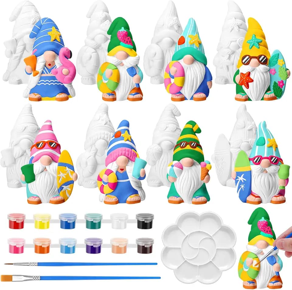 8 Pcs Gnome Ceramics to Paint Summer DIY Unpainted Kit