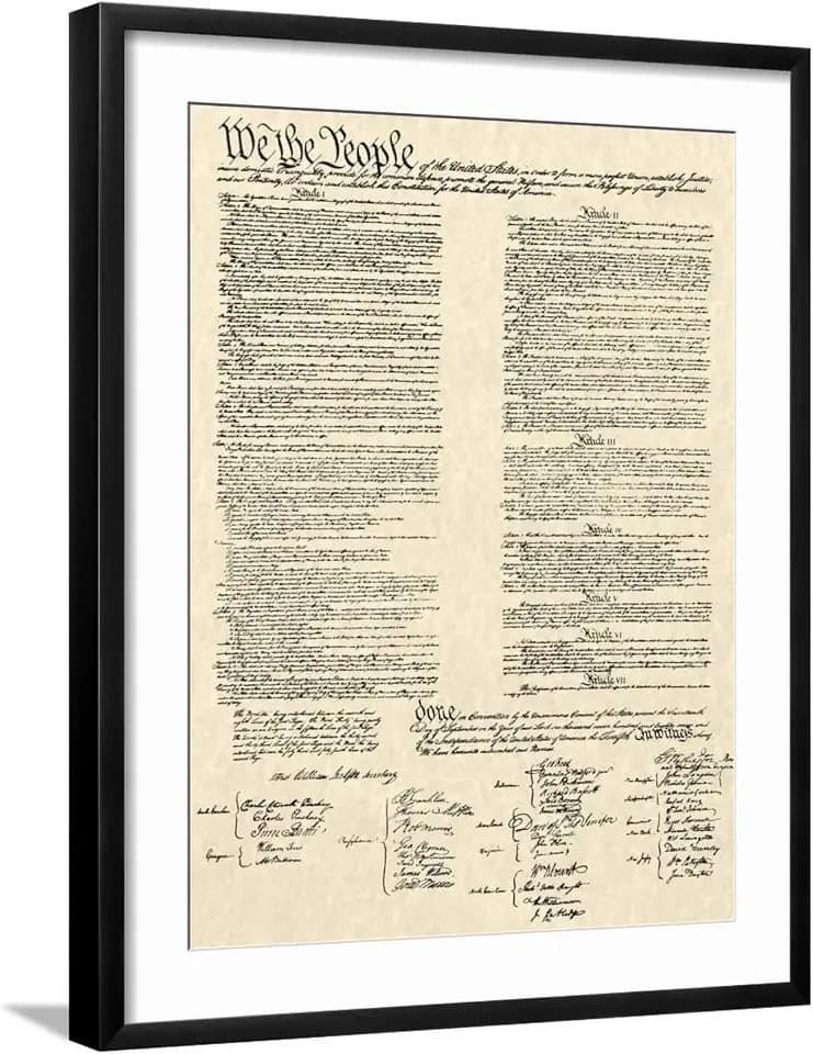 ART.COM Wall Art Print Constitution Document on Black Frame by Continental Congress, 23" x 29"