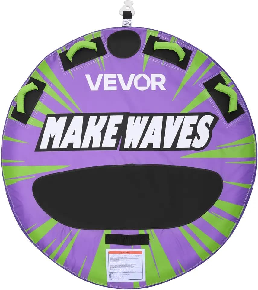 VEVOR Towable Tubes for Boating, 1-4 Riders Inflatable Boat Tubes & Towables, 340-680 lbs Capacity, Multiple Sizes with Full Nylon Cover, Padded/EVA Handles, Fins & Safety Valve (Multi-Option)