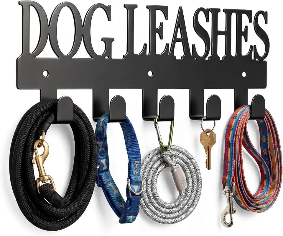 Dog Leash Holder for Wall with 5 Metal Hooks