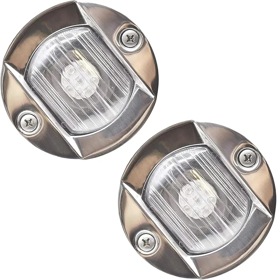 MARINE CITY 304 Grade Stainless Steel Waterproof 3 Inches Round Flush Mount Caution Blue LED for Boats – Ships – Yachts – Kayaks (12V 18W) (Pack of 2)