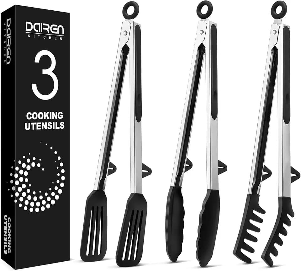 Kitchen Tongs for Cooking, Stainless Steel, Non Scratch Silicone Tip,3 Pack
