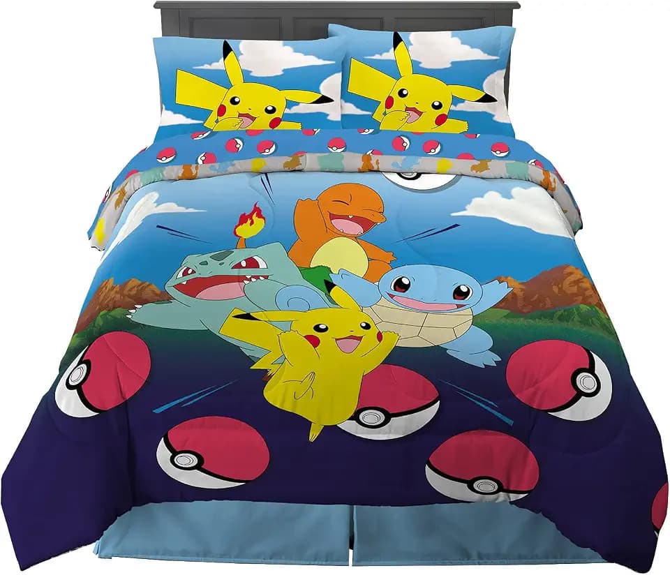 Pokémon Gaming Anime Kids Bedding Super Soft Microfiber Comforter And Sheet Set, 5 Piece Full Size, (Officially Licensed Product) By Franco