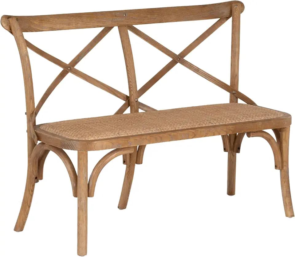 Linon Conelly Antique Brown Bentwood X Backed Accent Bench with Woven Seat