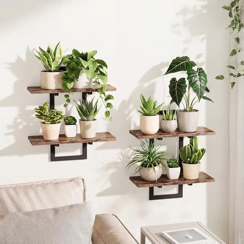 Bamworld Floating Shelves for Wall Planters Indoor Wall Decor, 2 Pack Brown