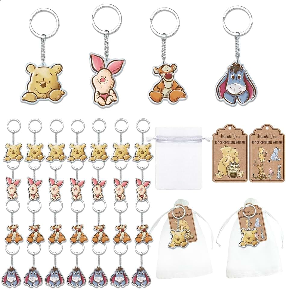 Ggjgrpx Winnie Baby Shower Favors, Gender Reveal Birthday Party Supplies, Thank You Winnie Keychain for Party