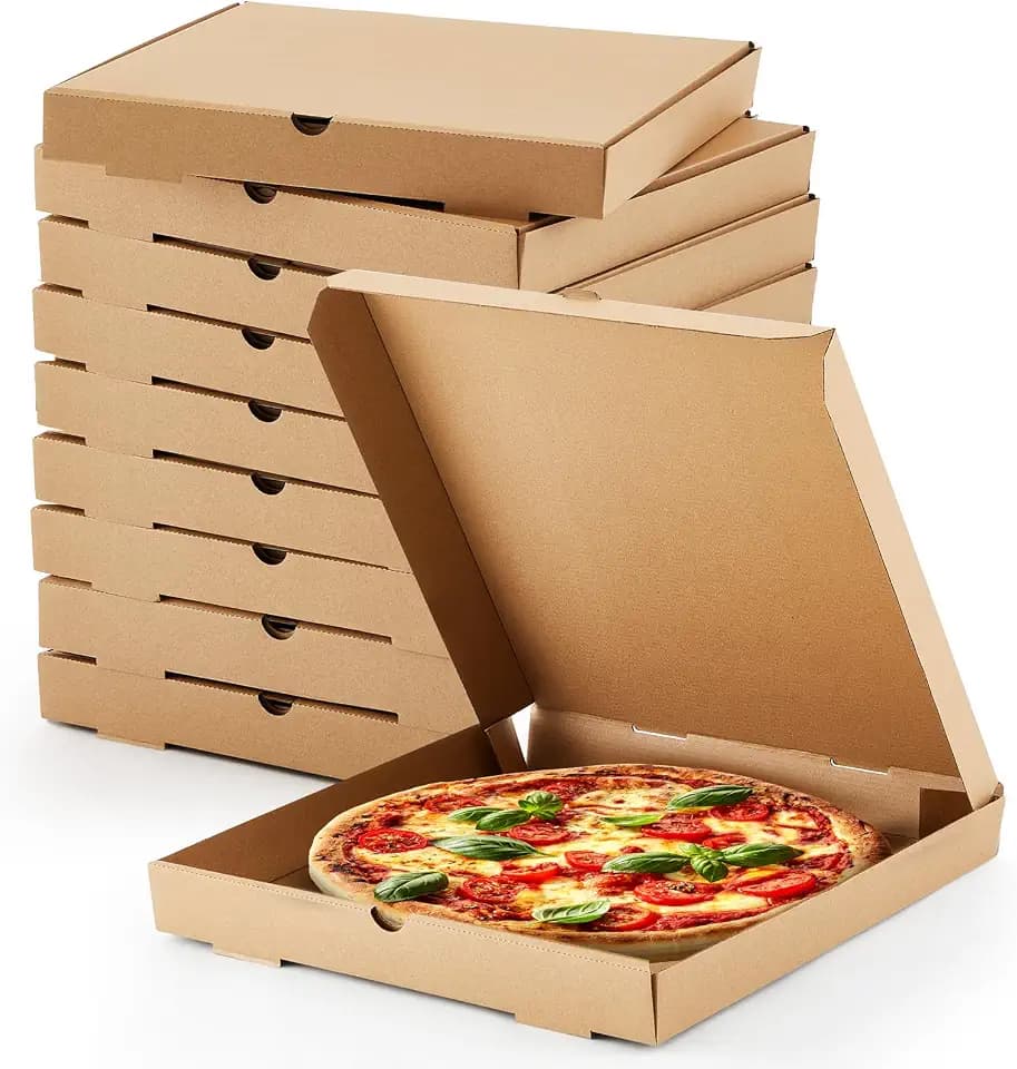 Fullhawl 10 Pcs Pizza Boxes 14" x 14" Brown Corrugated Pizza Box, Grease Resistant Kraft Takeout Containers Packing Boxes for Homemade Cake, Cookies, Restaurant, Shipping Use, Food and Crafts