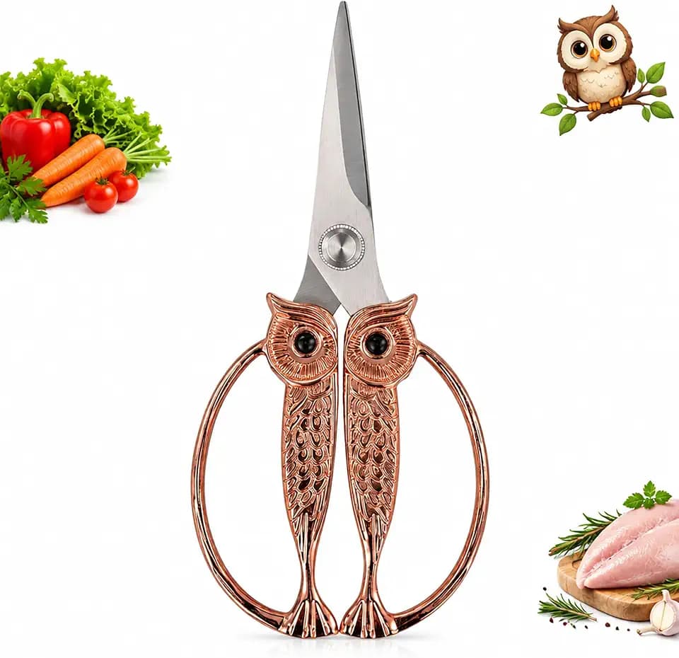 WARMHEART Kitchen Shears Heavy Duty Owl Design, Rose Gold Medium