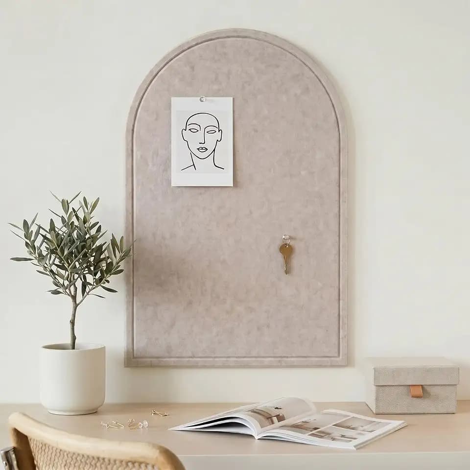MotiMind Arched Felt Bulletin Board 35" x 24" Felt Wall Panels Large Arch Pin Cork Board No Drill Frameless Wall Tiles with 20 Gold Pins for Back to School Office Photo Display Home Decor(Beige)