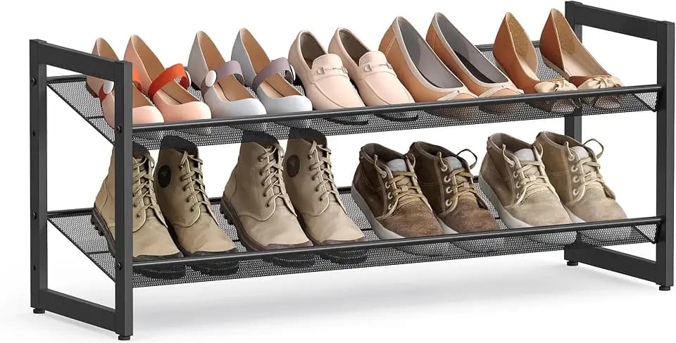 SONGMICS Metal Shoe Rack, 2-Tier Shoe Orgainzer, Holds 8-10 Pairs