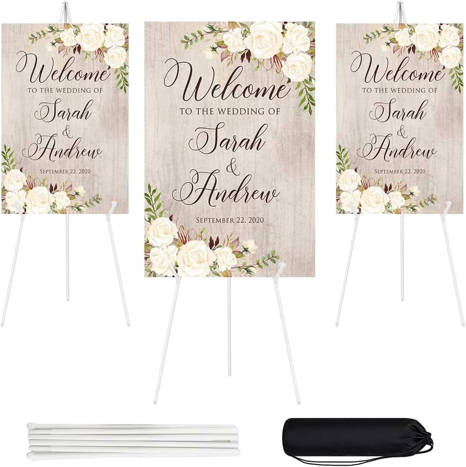 JEAWIWI 3 Pcs Lightweight Easel Stand, 66 Inch, White, with Portable Bags