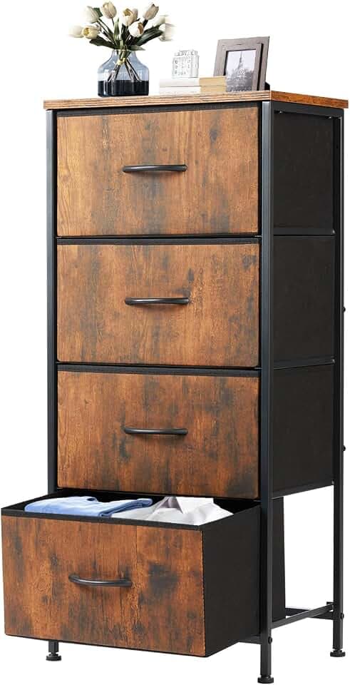 DUMOS Nightstand, Bedside Table with 4 Fabric Drawers