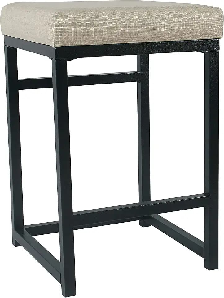 HomePop Metal Frame Counter Stool, 24-Inch, Natural