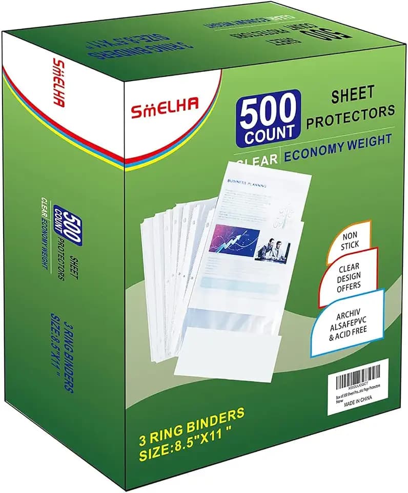 Sheet Protectors 500 Page,Page Protector 8.5" x 11" ,Upgraded Clear Plastic Page Protectors,for 3 Ring Binder, Top Loading Paper Protector with Reinforced Holes,Holds Multiple Sheets,Letter Size