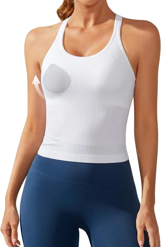 ATTRACO Ribflex Ribbed Workout Crop Tops with Built-in Bra for Women