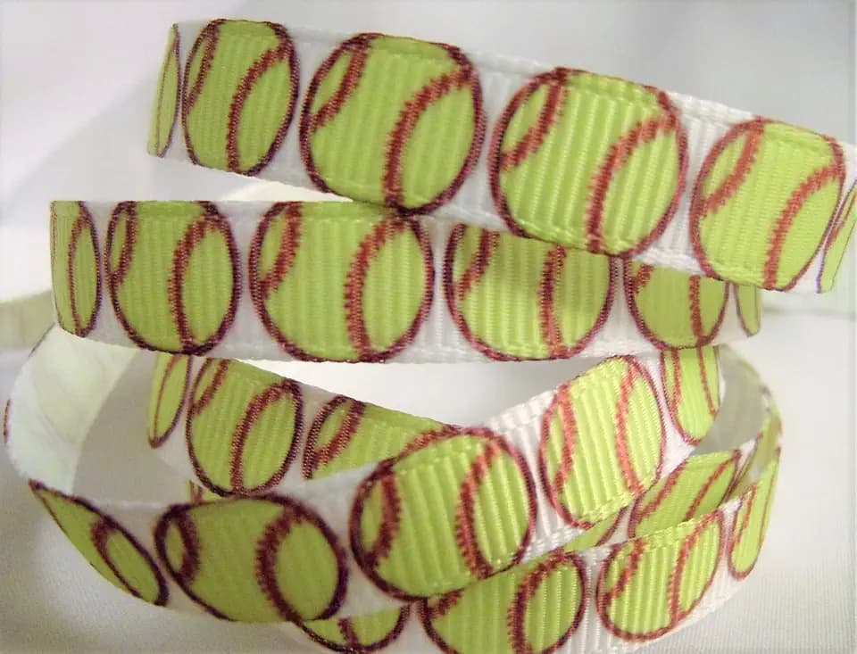 Grosgrain Ribbon Softball Print with Neon Green Softballs - 5/8" Wide, 10 Yards. for Team Hair Bows & Crafts!