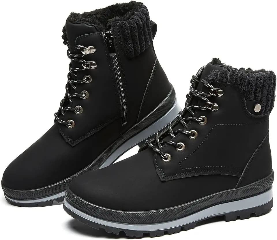 Womens Waterproof Ankle Boots for Outdoor (Non Slip Outsole),Fashion Combat Boots with Side Zipper,Warm Fur Lined Winter Snow Boots