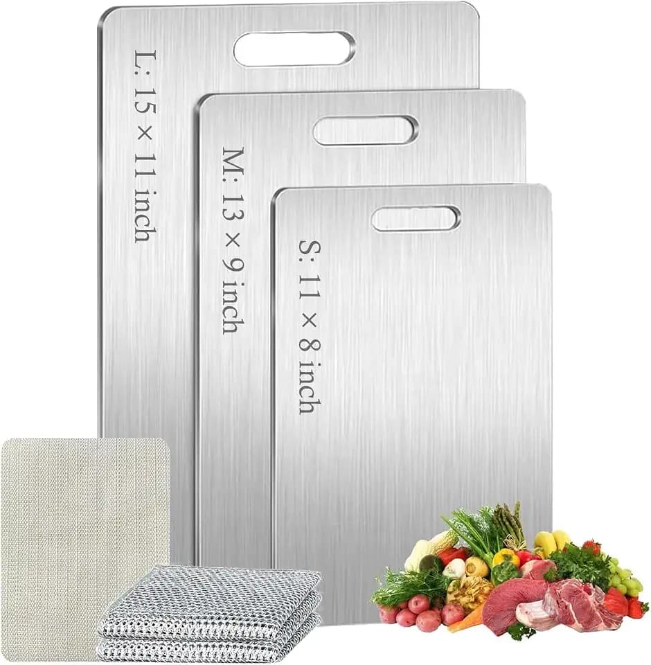 Titanium Cutting Board Set of 3, Titanium Cutting Boards for Kitchen, 100% Double Sided & Food-Grade Titanium Cutting Boards, Dishwasher Safe, Suitable for Separate Raw and Cooked Food (M+L+XL)