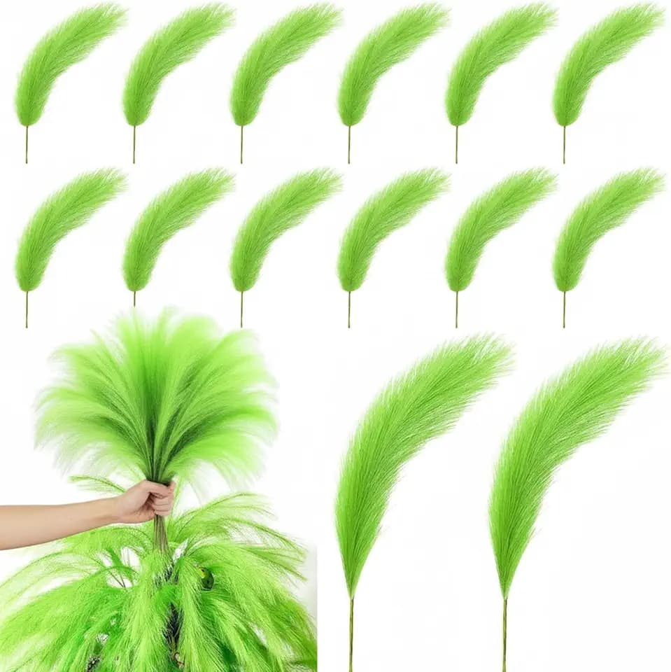 Daifunli 100 Pcs Lime Green Christmas Tree Topper Faux Pampas Grass Picks