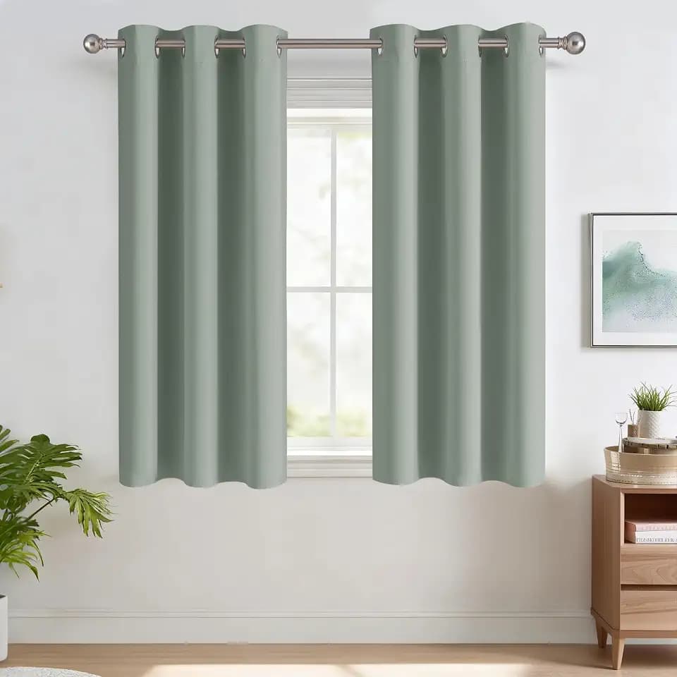 RYB HOME Window Decor Sage Green Curtains 63 Inch Length for Bedroom